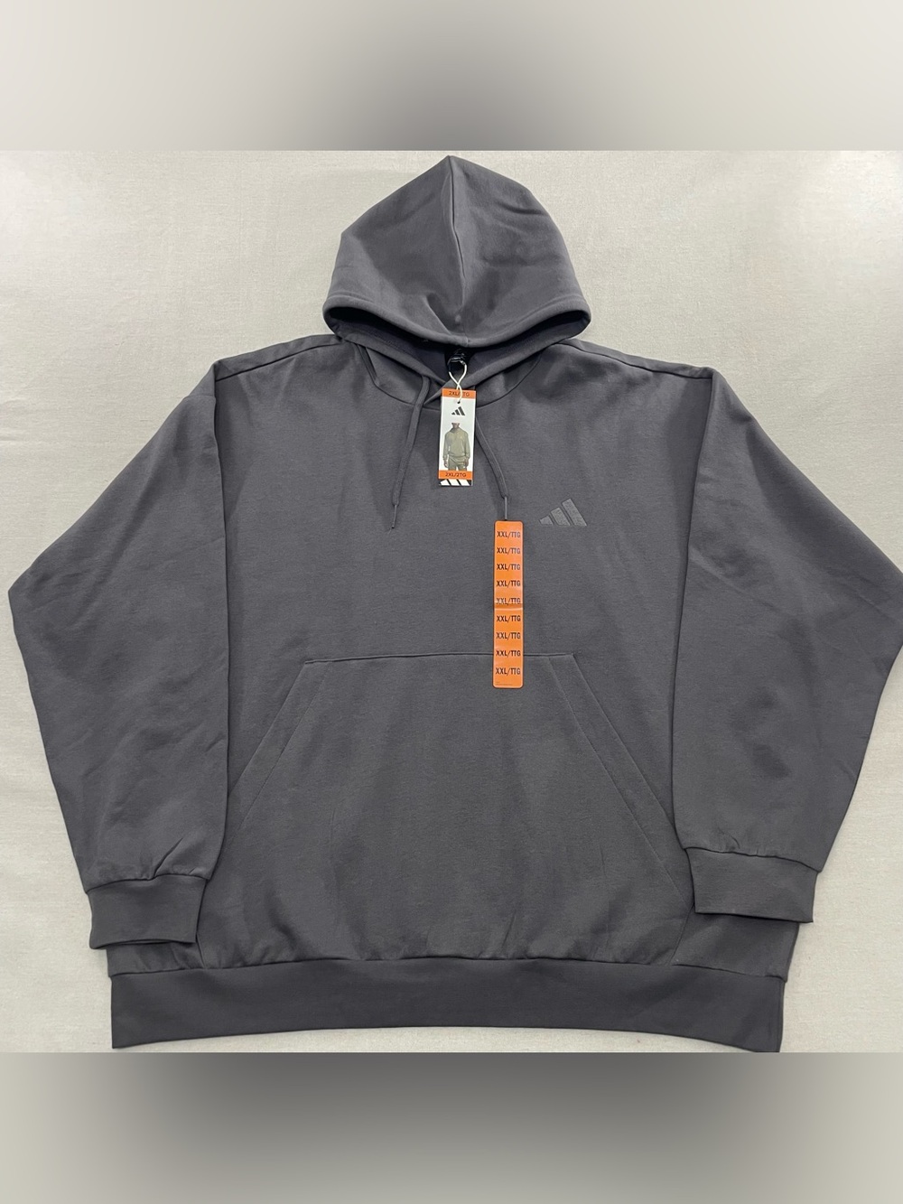 NEW Adidas Mens XXL Oversized Tonal Small Logo Fleece Hoodie Embroidered Gray
